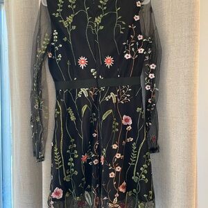 Floral Embroidered Black Dress